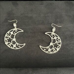 Source Unknown Silver Moon & Star Filigree Drop Earrings - Women Jewelry